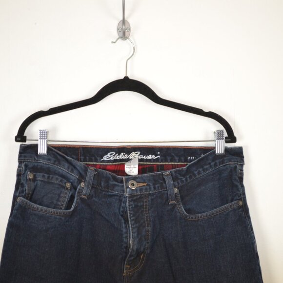 Eddie Bauer Mens 34x30 Fleece Plaid Lining Relaxed Fit 5 Pocket Warm Denim Jeans - Picture 3 of 9